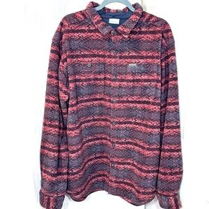 Columbia Men’s Fleece Overshirt  Button Down Red and Black Size XXL